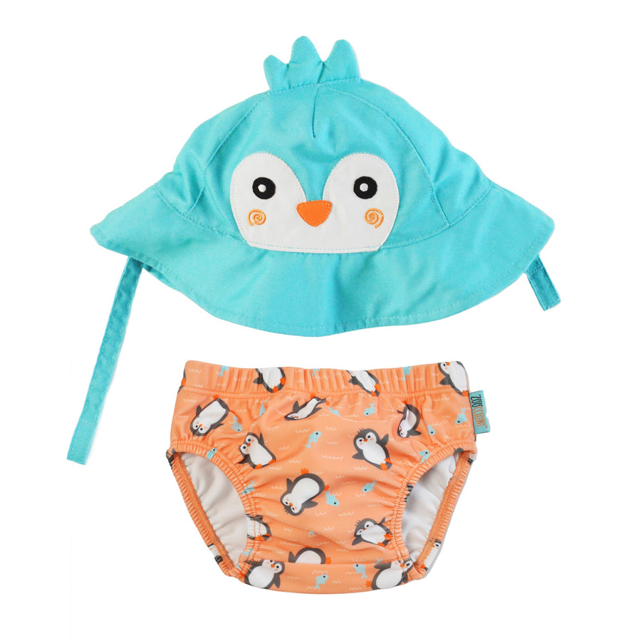 ZOOCCHINI - UPF50+ Swim Diaper+Sun Hat Set Penguin M-6-12M UPF50+ Baby Swim Diaper & Sun Hat Set - Penguin 810608034587