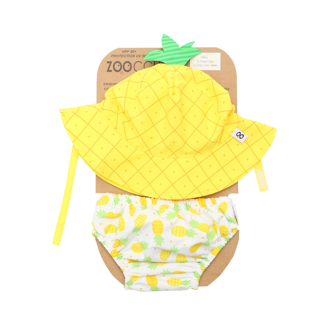 UPF50+ Baby Swim Diaper & Sun Hat Set - Pineapple