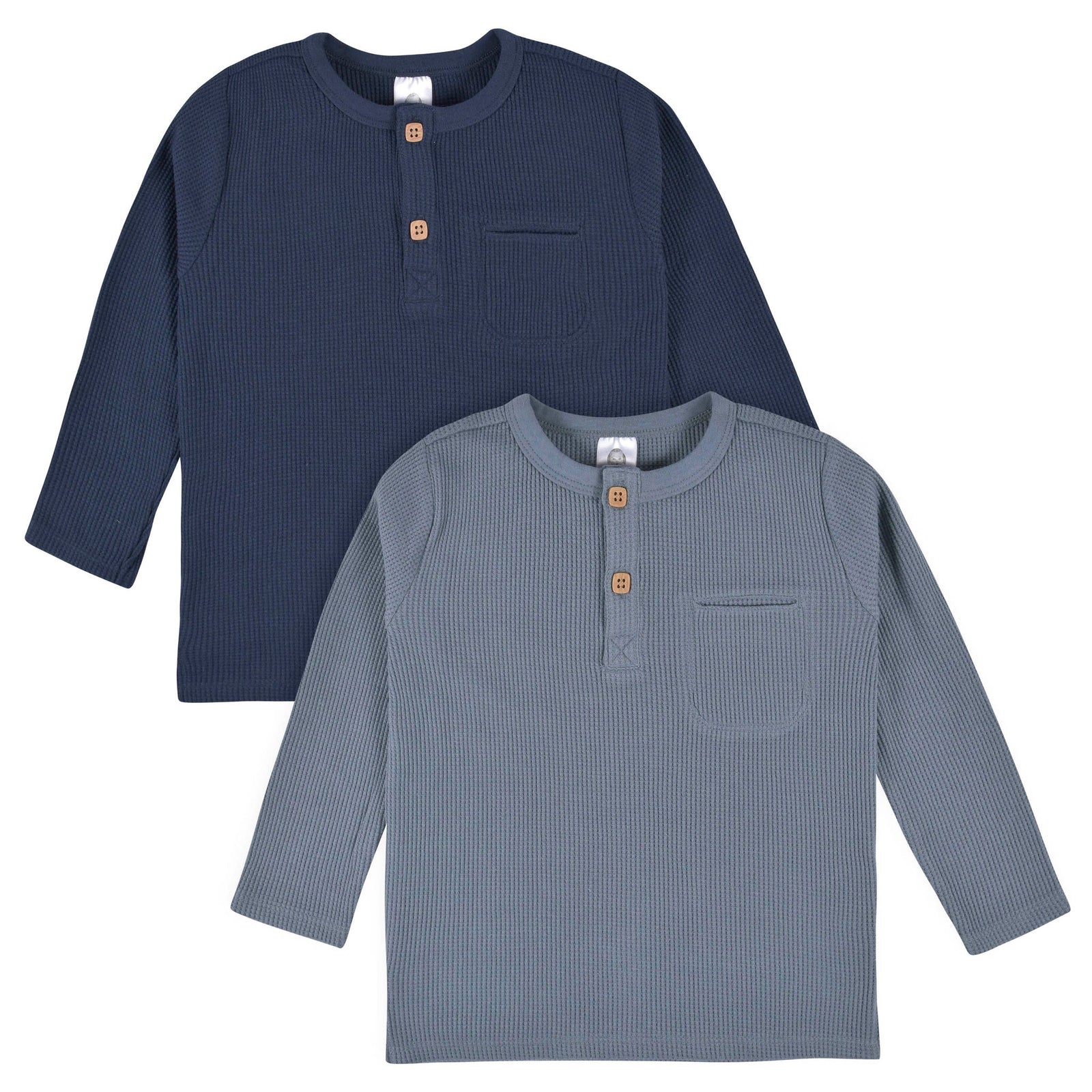 d - Gerber - Opp-22F - 2pc Waffle Knit Henley - Blue - 4T 2-Pack Baby & Toddler Boys Gray & Blue Waffle Knit Henleys 013618331046