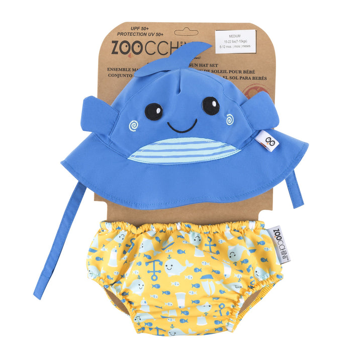 UPF50+ Baby Swim Diaper & Sun Hat Set - Whale