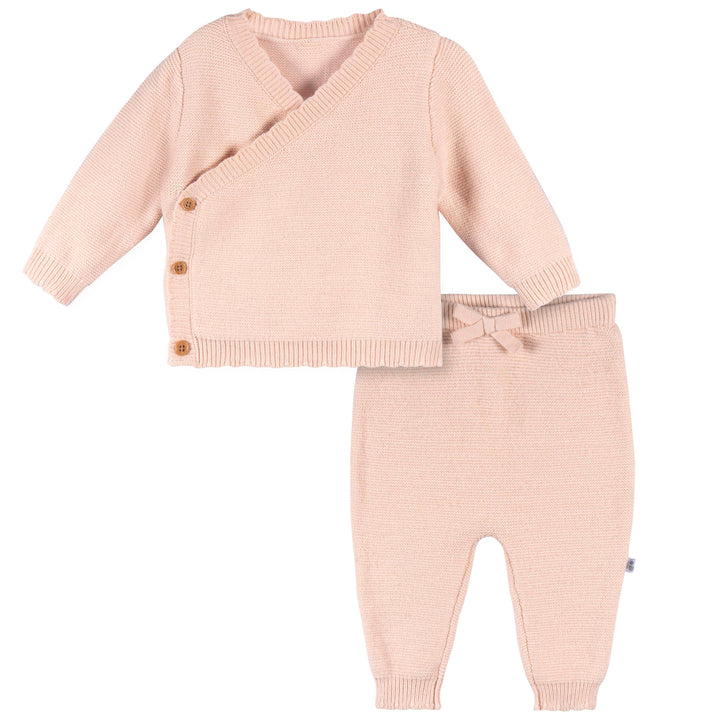 Just Born - OP2401 - 2pc Scalloped Sweater - Pink - 0-3M Just Born by Gerber Baby Girl 2-Piece Scalloped Sweater - PINK 032633139413