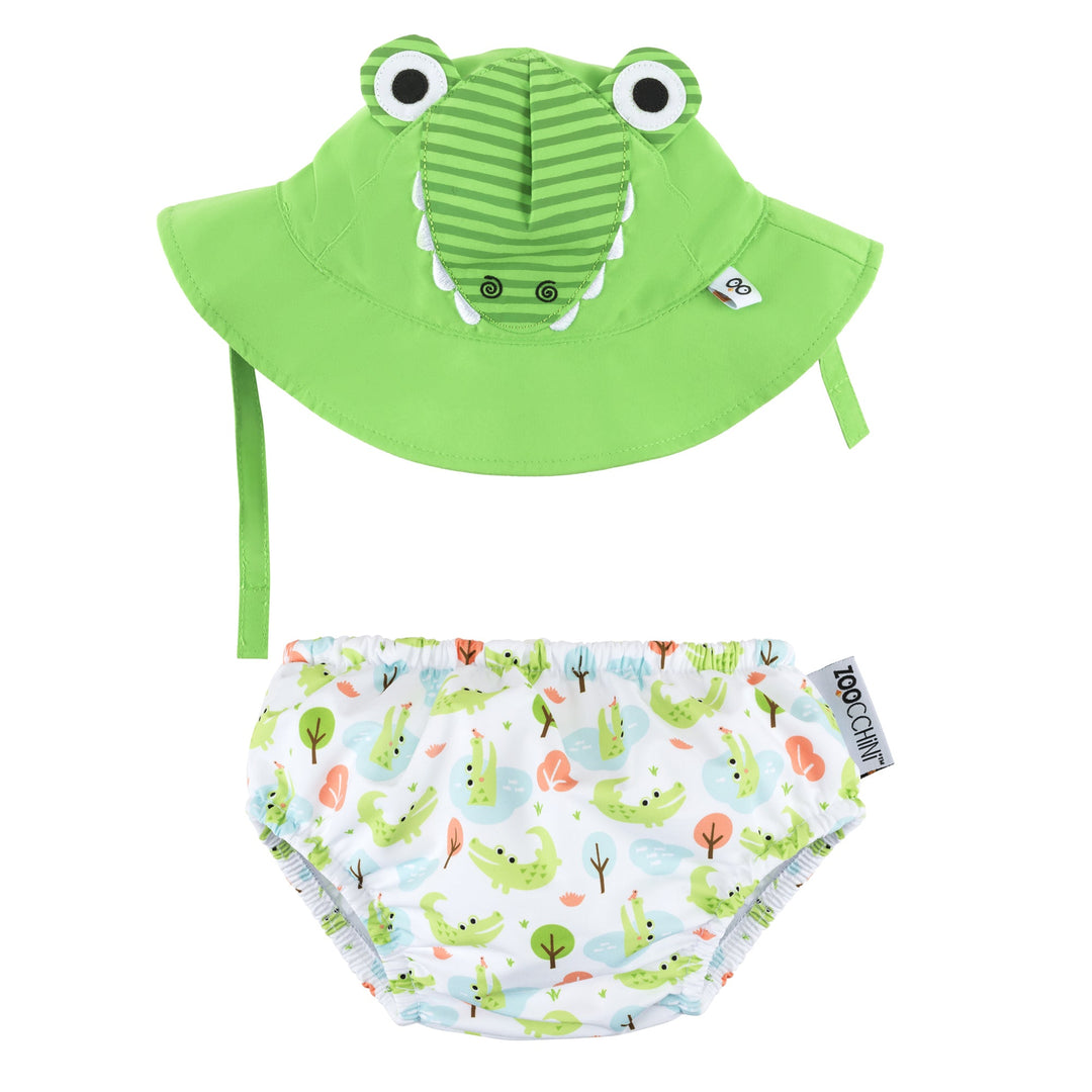 d - ZOOCCHINI - UPF50+ Swim Diaper+Sun Hat Set Alligator LRG UPF50+ Baby Swim Diaper & Sun Hat Set - Alligator 810608031159