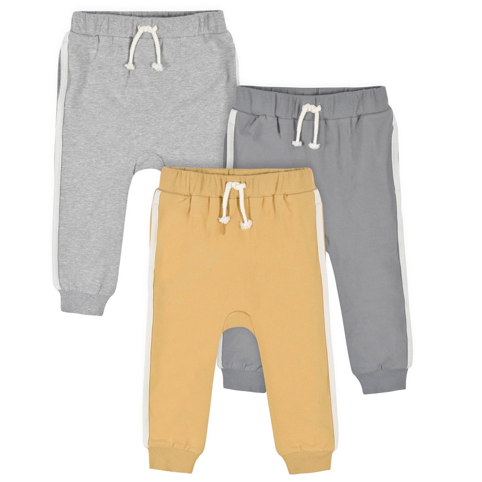 d - Gerber - Opp-22F - 3pc Terry Jogger - Mustard - 24M 3-Pack Baby & Toddler Boys Gray & Yellow Joggers 013618331435