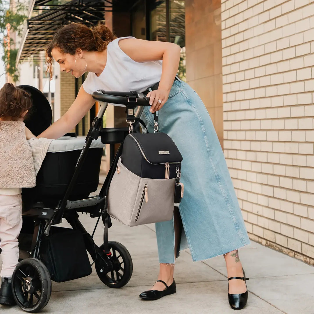 Tempo Backpack Diaper Bag in Black/Sand Cable Stitch