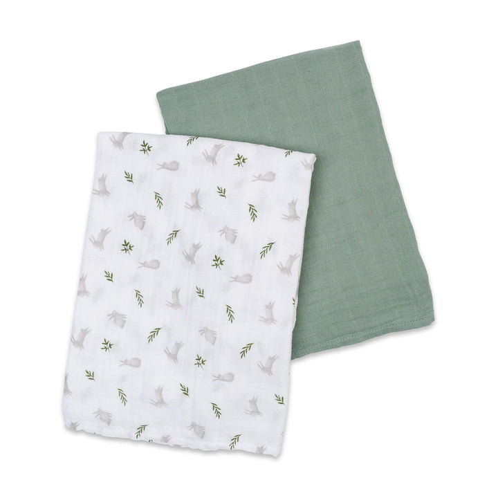 Lulujo - 2PK Cotton Muslin Swaddles - Bunny+Fern 2 pack Cotton Swaddles - Bunny + Fern 628233451736