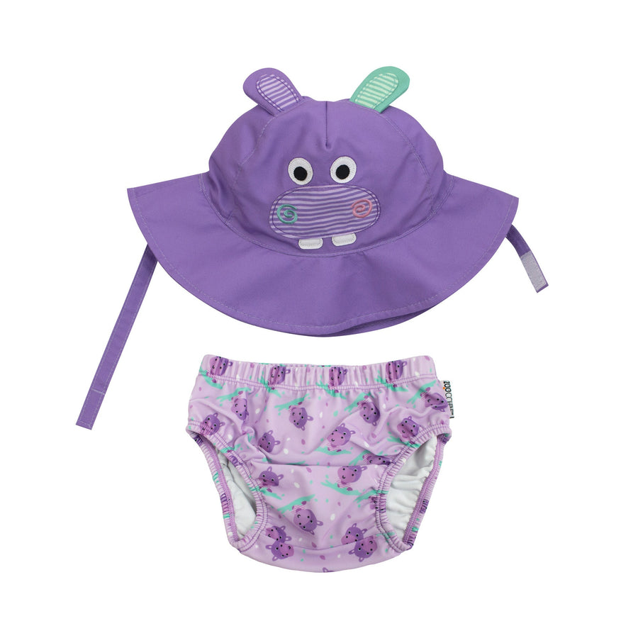 d - ZOOCCHINI - Baby Swim Diaper + Sun Hat - Hippo - S 3-6M UPF50+ Baby Swim Diaper & Sun Hat Set - Harper the Hippo 810608033412