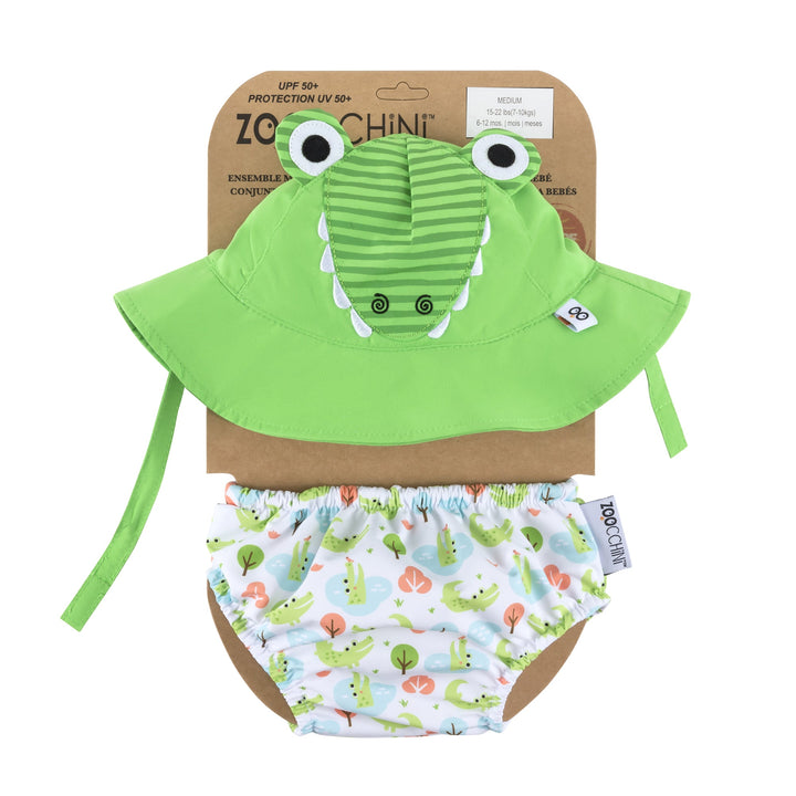 UPF50+ Baby Swim Diaper & Sun Hat Set - Alligator