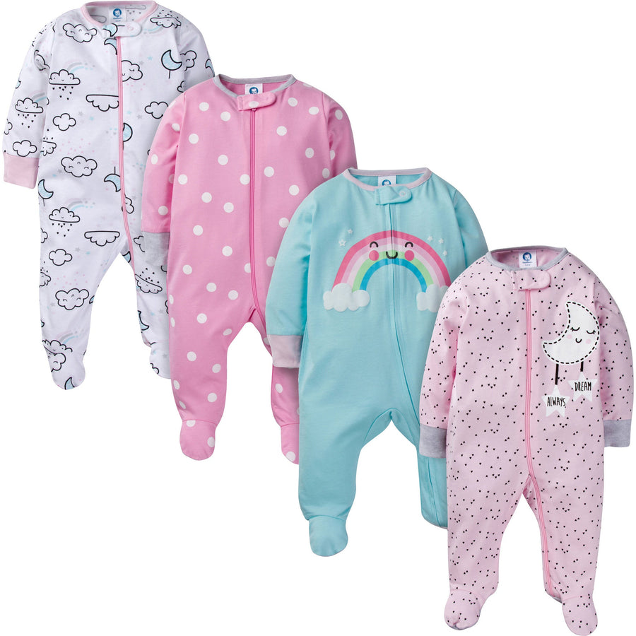 d - Gerber - 4 Pack Sleep 'N Play - Clouds - 6-9M 4-Pack Baby Girls Clouds Sleep N Play 047213238530