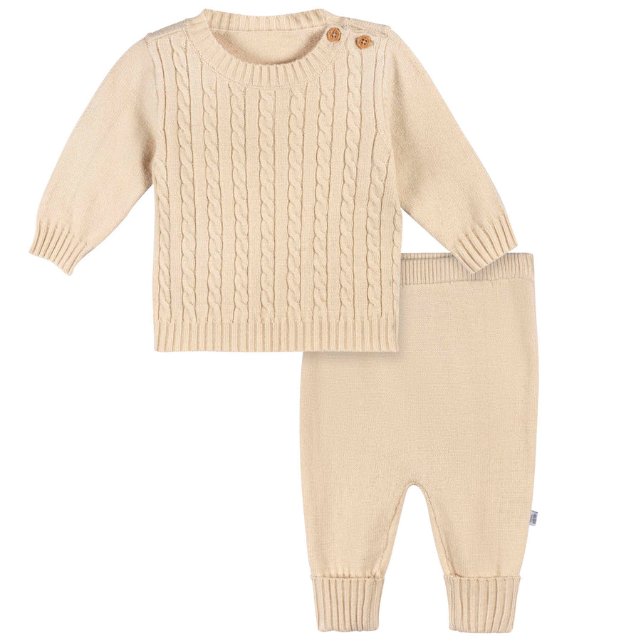 Just Born - OP2401 - 2pc Sweater Knit Set - Tan - 0-3M Just Born by Gerber Baby Neutral 2-Piece Sweater Knit Set - TAN 032633139772