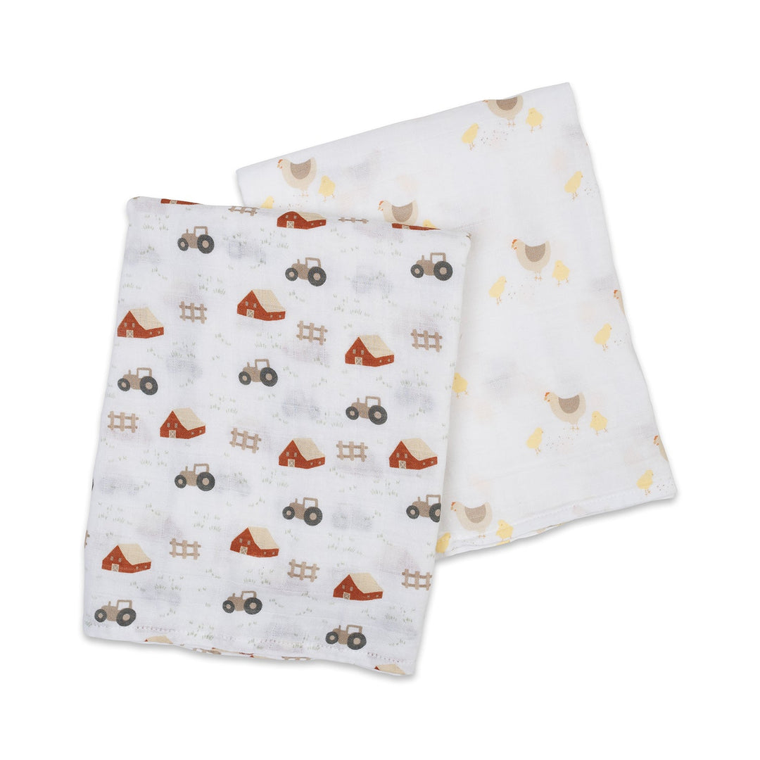 Lulujo - 2PK Cotton Muslin Swaddles - Barnyard+Hen and Chick 2 pack Cotton Swaddles - Barnyard + Hen and Chicks 628233451705