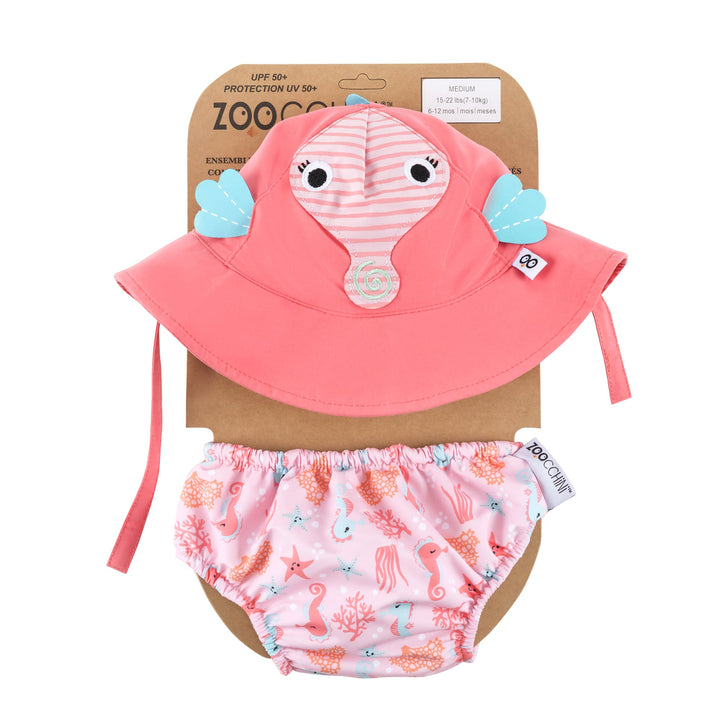 UPF50+ Baby Swim Diaper & Sun Hat Set - Seahorse