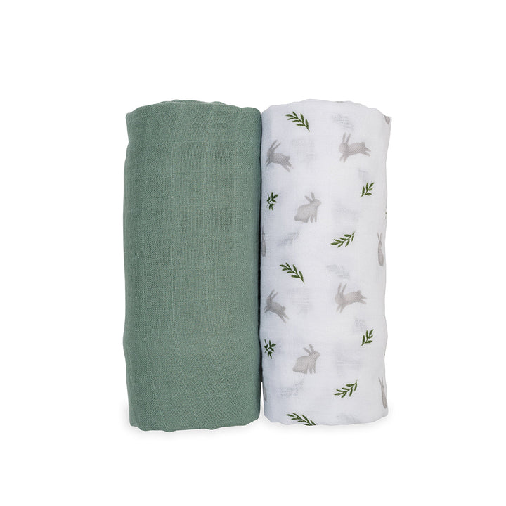 2 pack Cotton Swaddles - Bunny + Fern