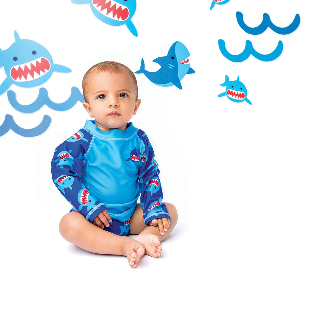 Rashguard Top + Swim Diaper 2pc Set - Shark