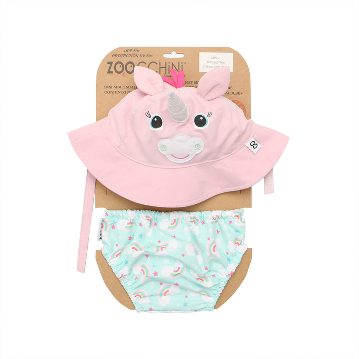 UPF50+ Baby Swim Diaper & Sun Hat Set - Alli the Alicorn