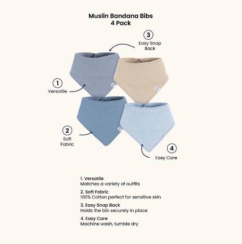 Muslin Bandana Bibs - 4 Pack