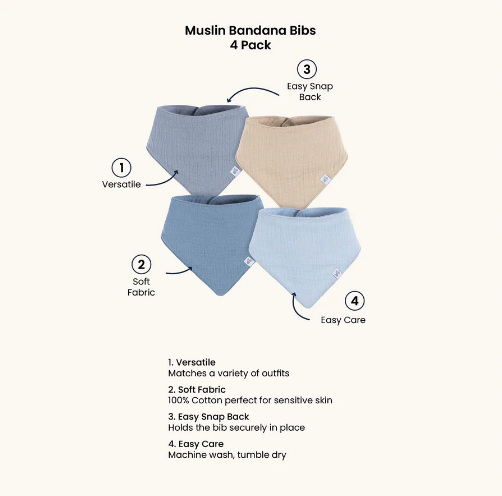 Muslin Bandana Bibs - 4 Pack