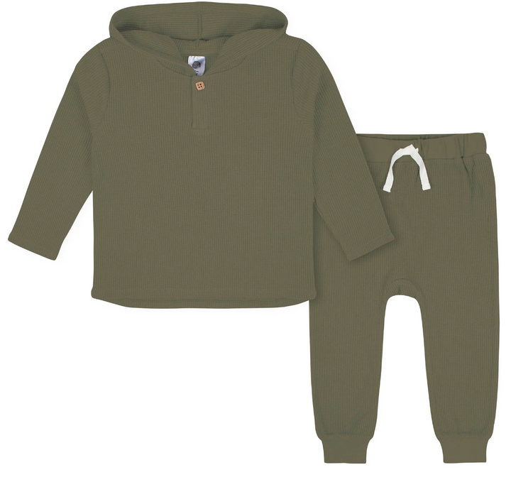 Waffle Knit Hooded Top and Pant Set