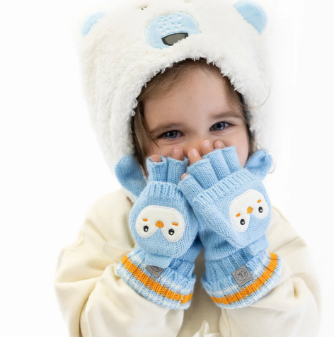 Kid's Knitted Fingerless Gloves With Flap