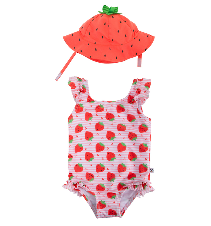Ruffled Swimsuit + Sunhat Set