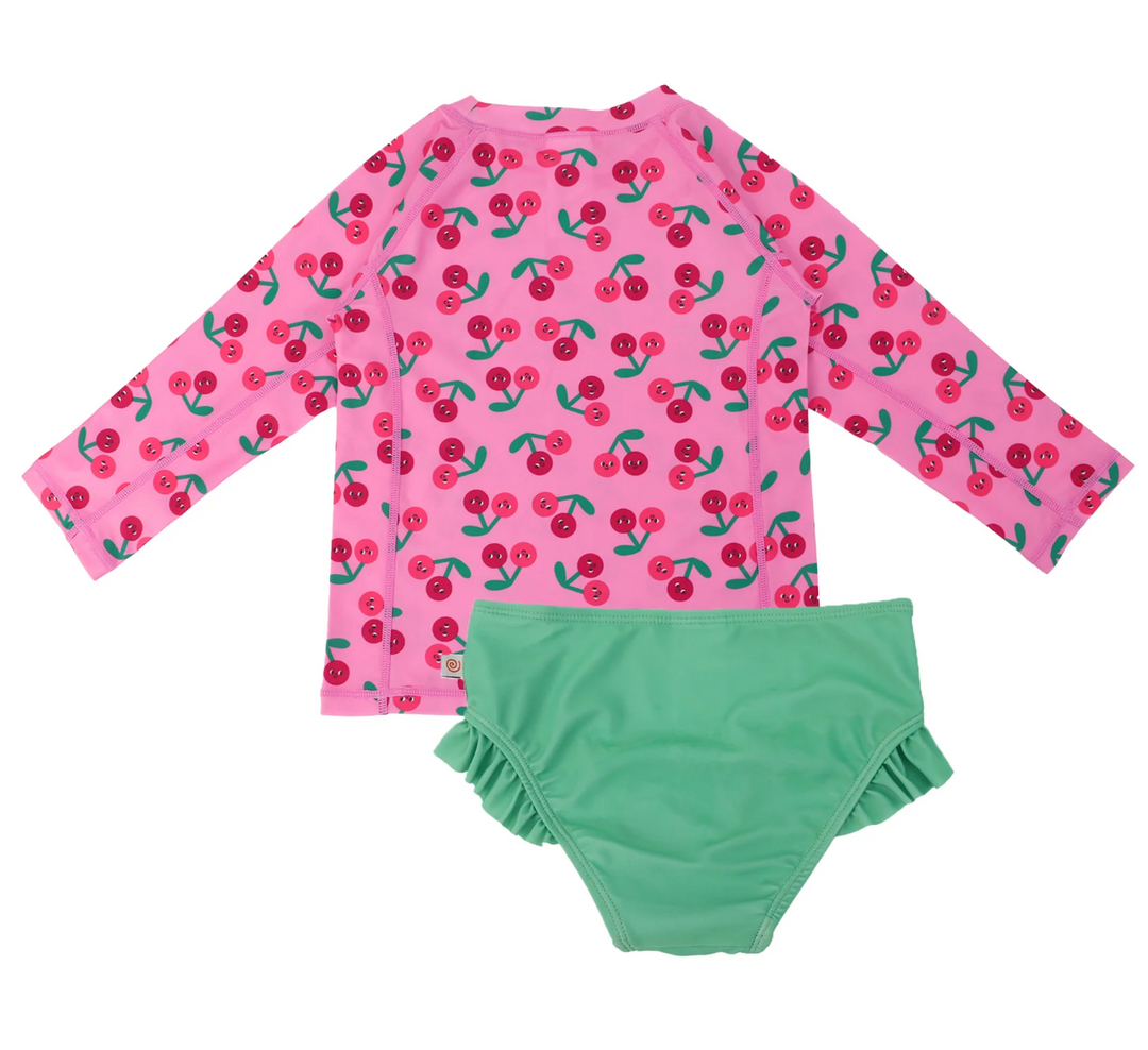 Rashguard Swim Top + Ruffled Bottom Set