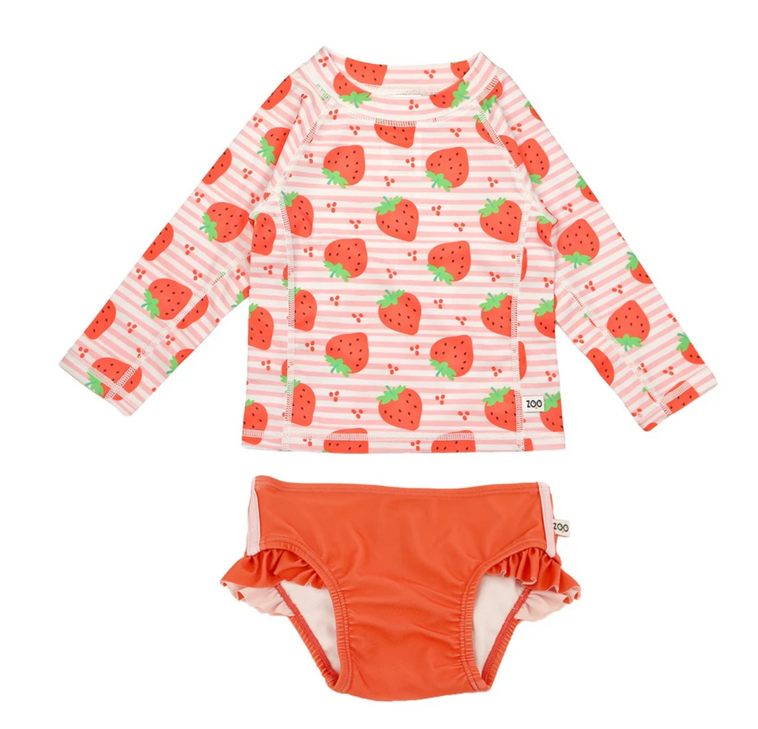 Rashguard Swim Top + Ruffled Bottom Set