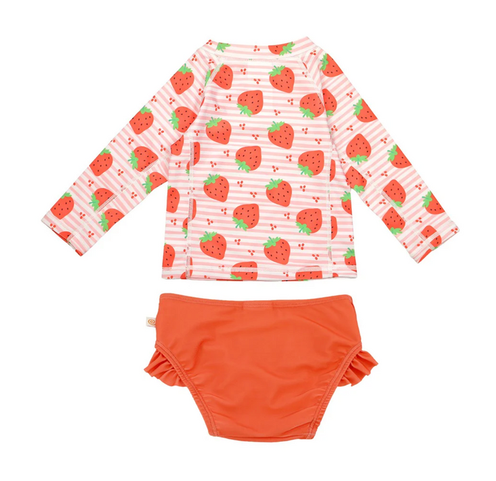 Rashguard Swim Top + Ruffled Bottom Set