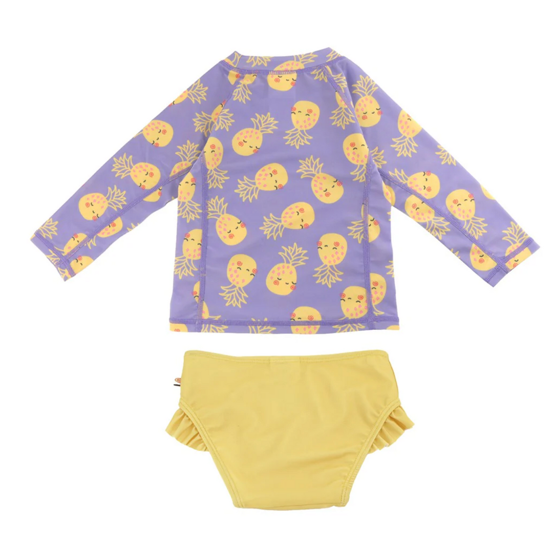 Rashguard Swim Top + Ruffled Bottom Set