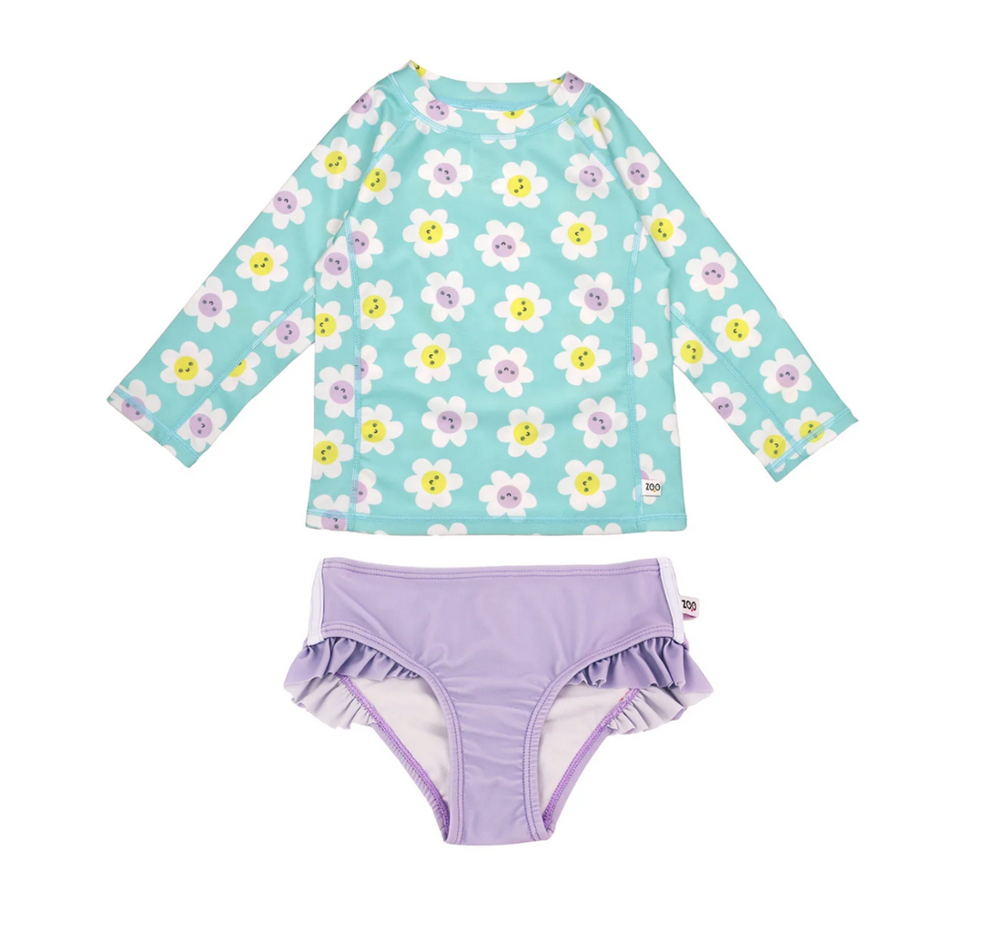 Rashguard Swim Top + Ruffled Bottom Set