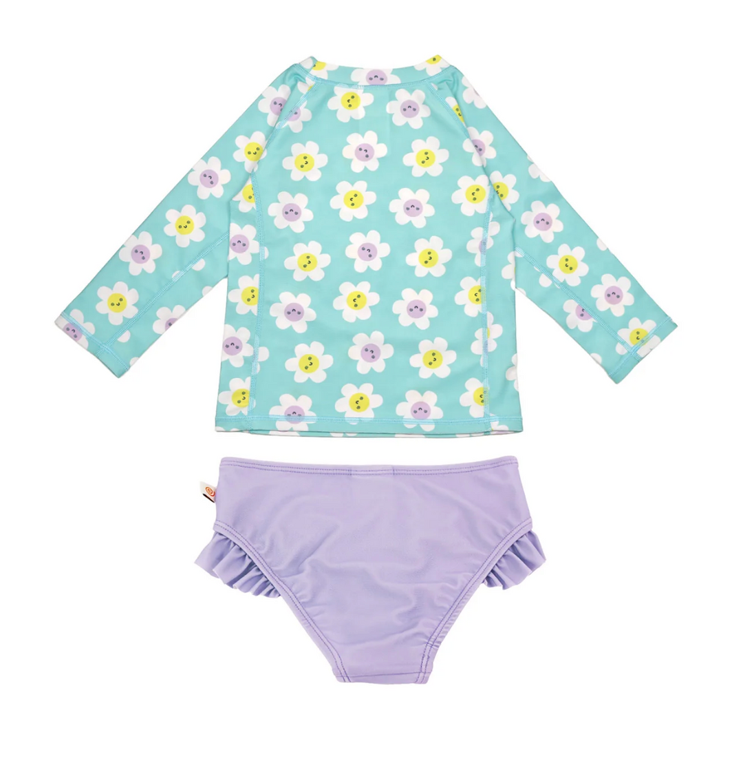 Rashguard Swim Top + Ruffled Bottom Set