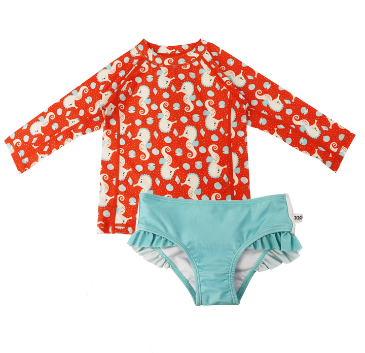 Rashguard Swim Top + Ruffled Bottom Set