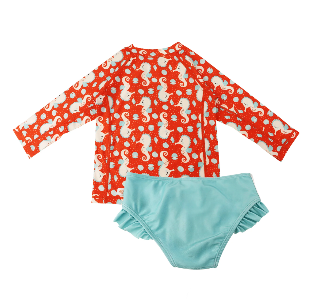 Rashguard Swim Top + Ruffled Bottom Set