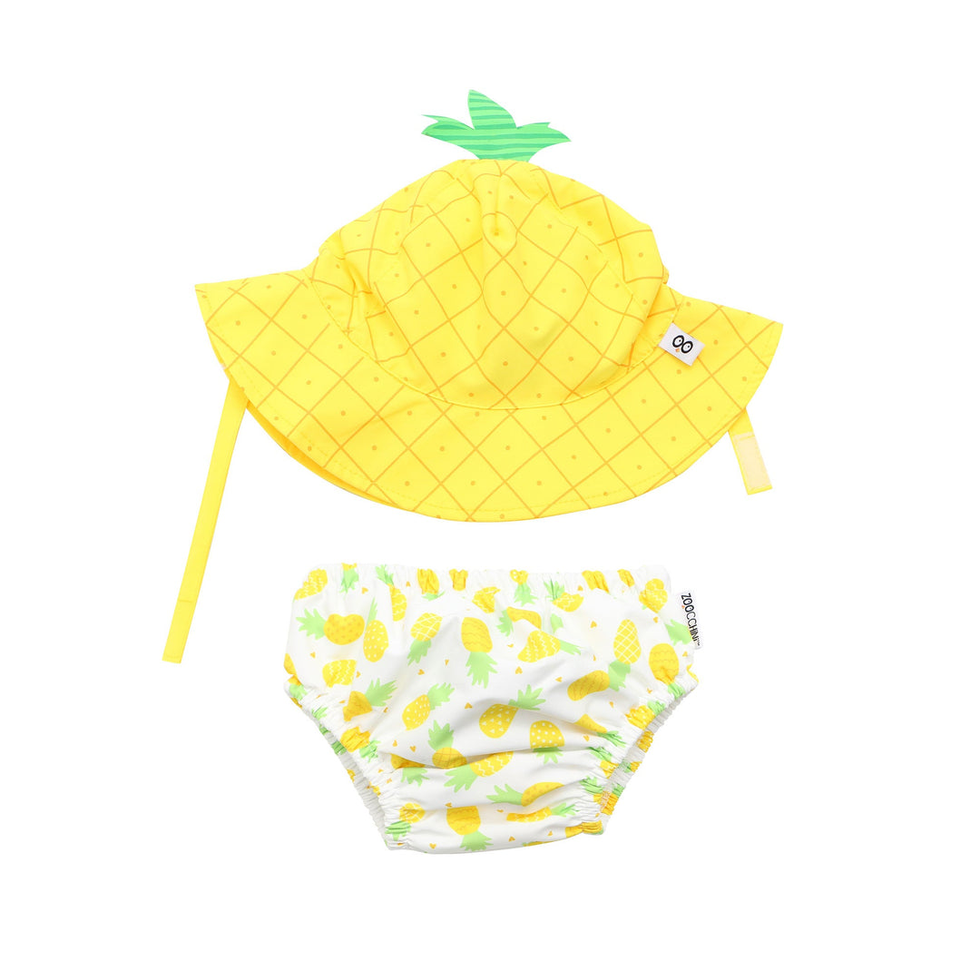 d - ZOOCCHINI - Baby Swim Diaper +Sun Hat Set Pineapple 3-6M UPF50+ Baby Swim Diaper & Sun Hat Set - Pineapple 810608032682