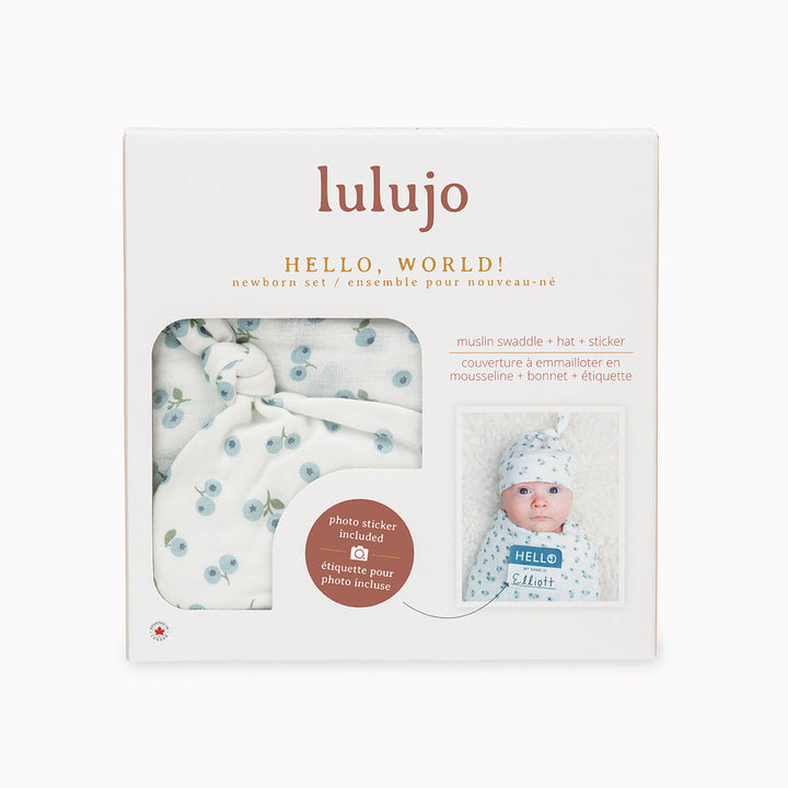 Hello World Blanket & Knotted Hat - Blueberries