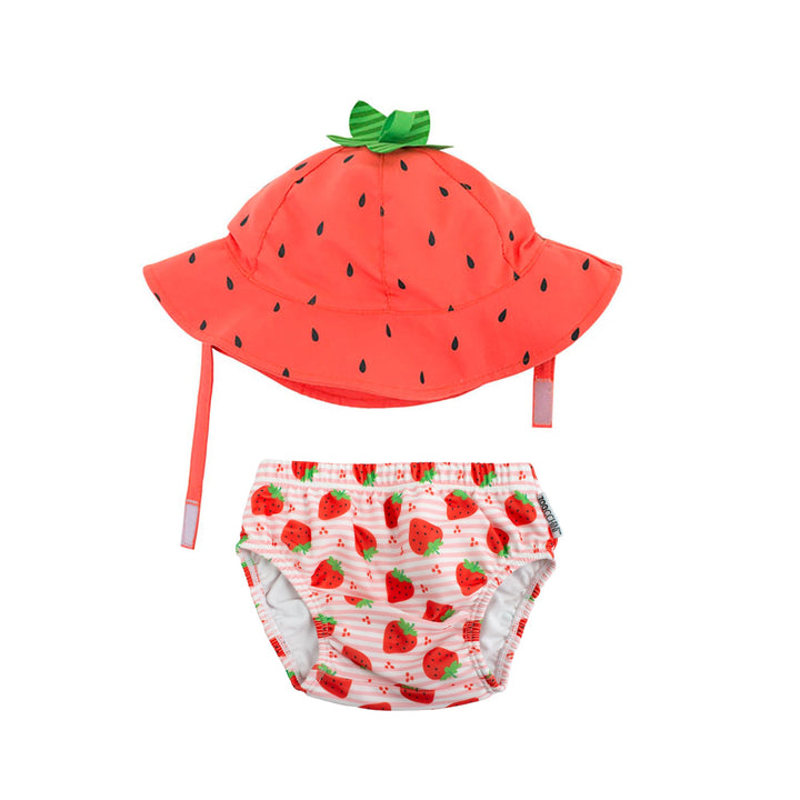 UPF50+ Baby Swim Diaper & Sun Hat Set - Strawberry