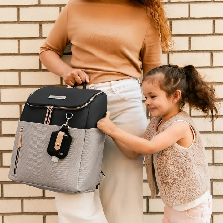 Tempo Backpack Diaper Bag in Black/Sand Cable Stitch