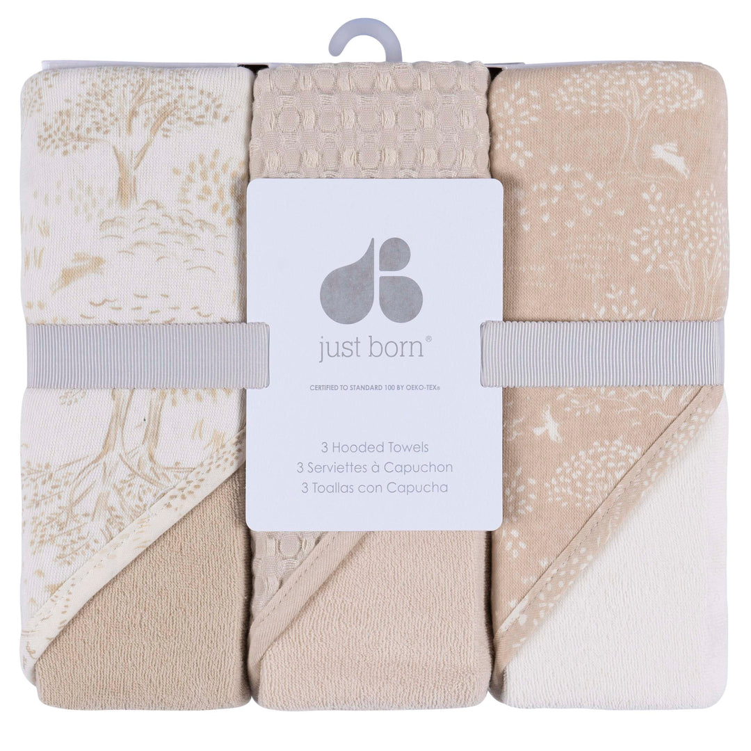 Just Born by Gerber Baby Neutral 3-Pack Hooded Towels - TAN