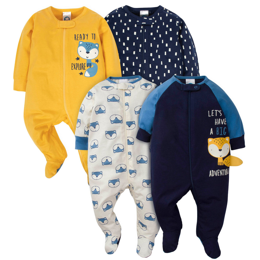 L - Gerber - 4 Pack Sleep 'N Play Footie - Fox - 6-9M 4-Pack Baby Boys Fox Zip Front Sleep ‘n Plays 013618030086