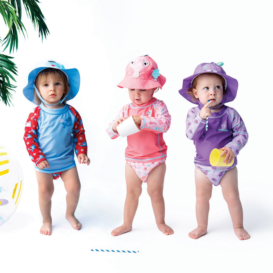 Rashguard Top + Swim Diaper 2pc Set - Hippo