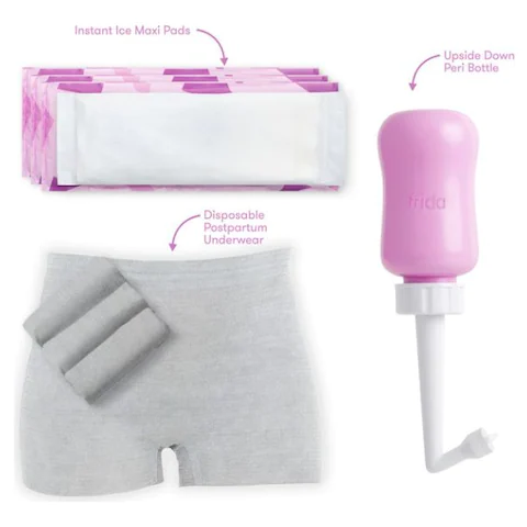 Fridamom Recovery Bundle - Postpartum Underwear, Ice Maxi Pads & Upside Down Peri Bottle