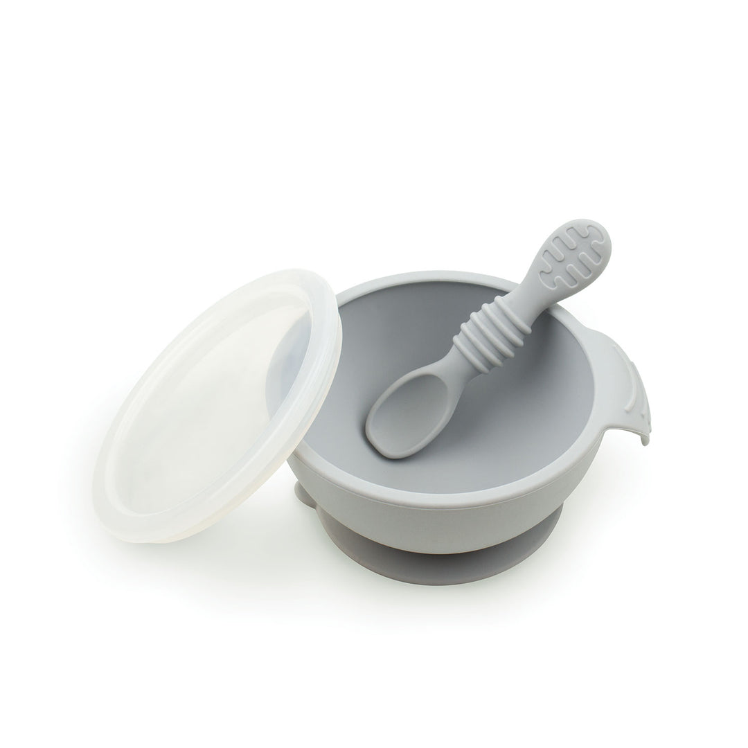 Bumkins Silicone First Feeding Set with Lid & Spoon in Sage