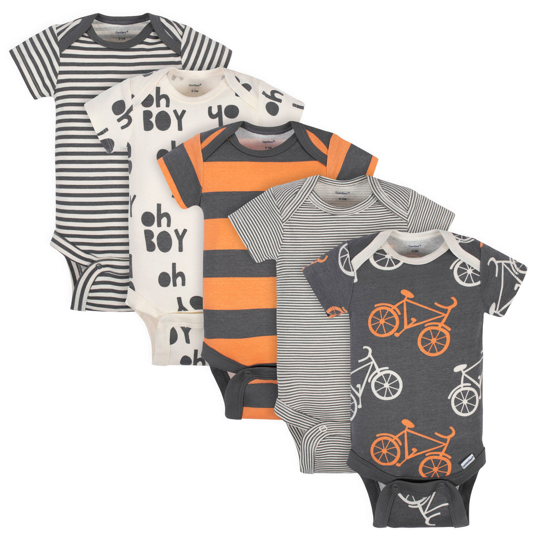 Gerber 5-Pack Baby Boys Bicycle Short Sleeve Onesies