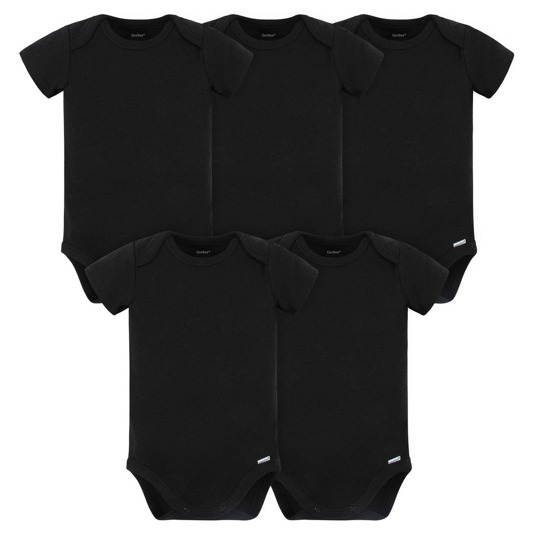 Gerber - 5 Pack Short Sleeve Onesies Bodysuits - Black -3-6M